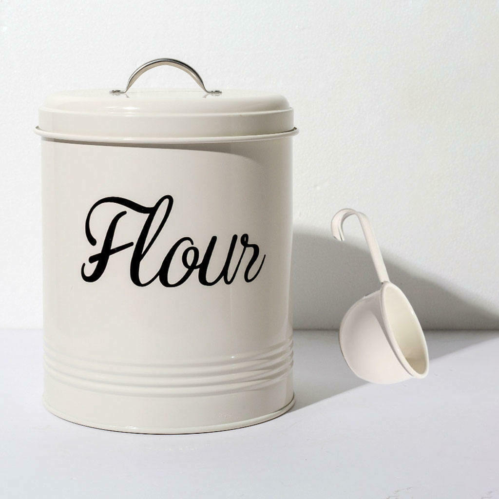 White Metal Foods Flour Storage Can Jar Canister 5L Container, Multifunctional