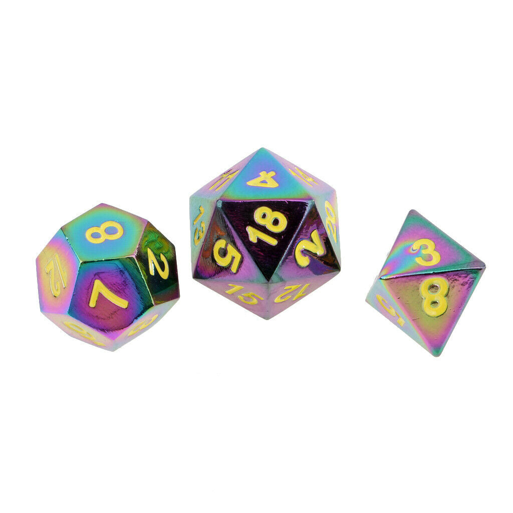 Set of 7 Rainbow Zinc Alloy Multi-sided Dice for Card Board Party Game #3