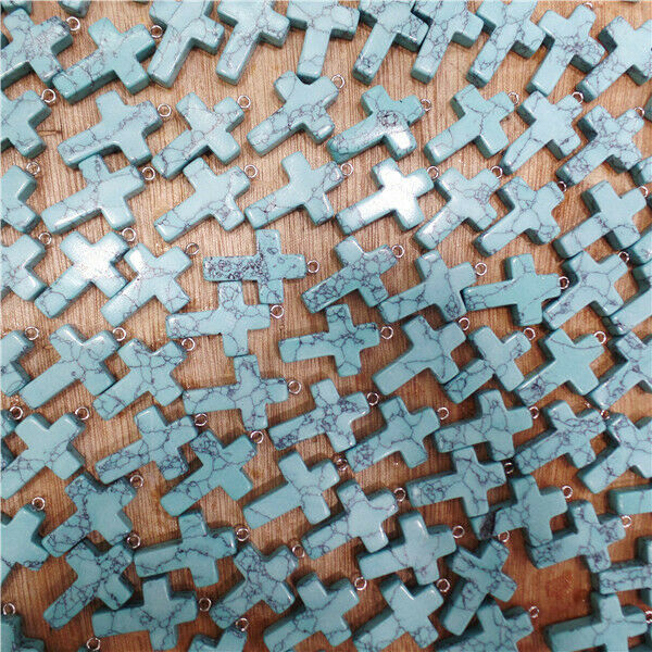 10Pcs 25x18x6mm Green Turquoise Cross Pendant Bead DIY Jewelry Making HH7250