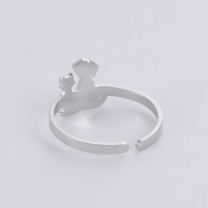 Cute cartoon niche design stainless steel steel color dog cat pattern open ring
