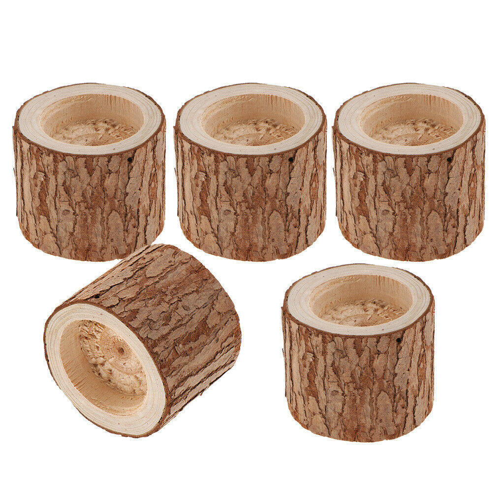 5 Packs Rustic Wooden Candle Holder Wood Candlestick Wedding Pub Ornament