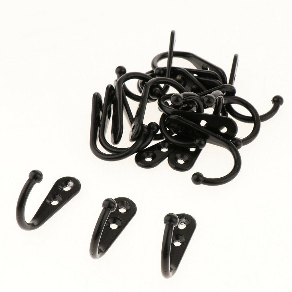 20 x Clothes Hat Coat Robe Hanging Metal Single Hook Wall Door Hanger Black