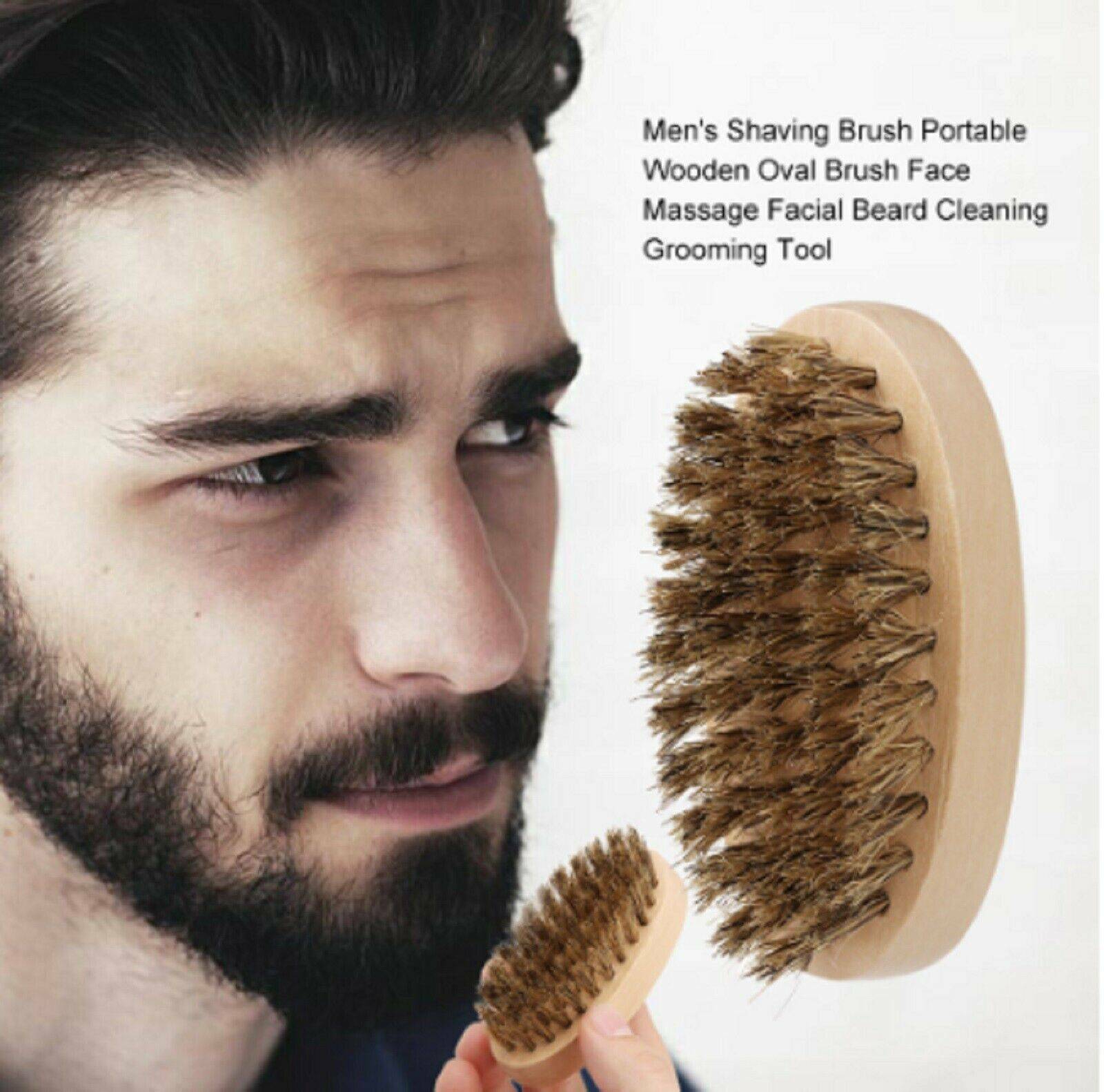 Mens Mustache Brush Hard Round Wood Boar Hair Bristle Beard Military Handle Comb
