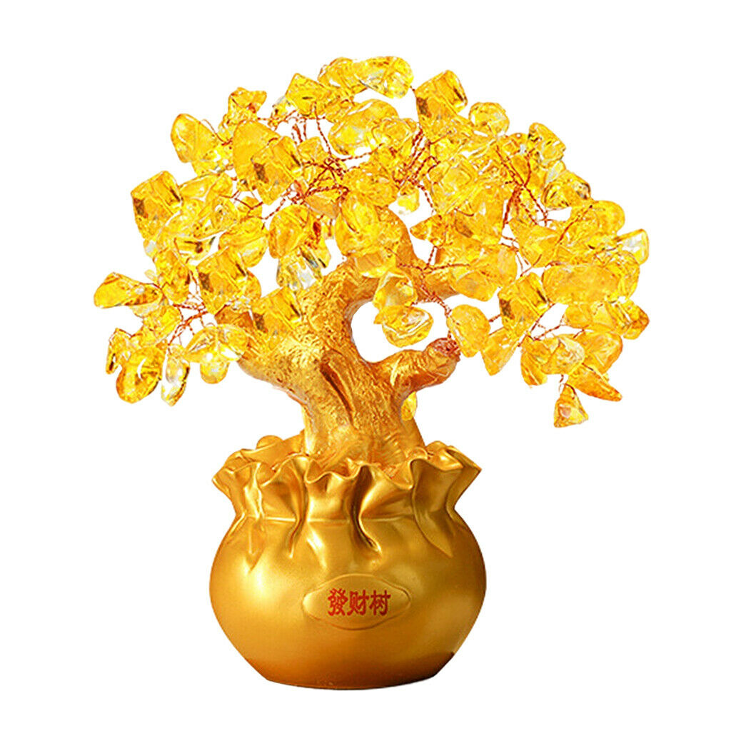 Crystal Money Tree Lucky Tree Feng Shui Ornament for Home Office Golden