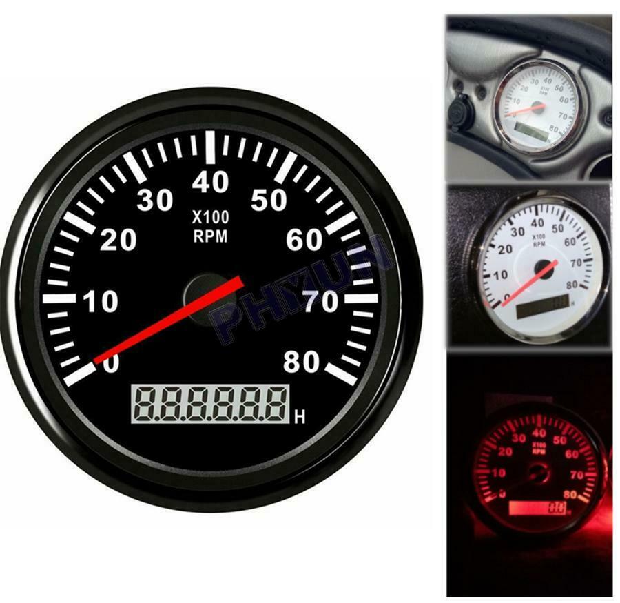 85mm Car Boat Tacho Gauge Meter Tachometer 0-8000 RPM Red LCD Display Waterproof