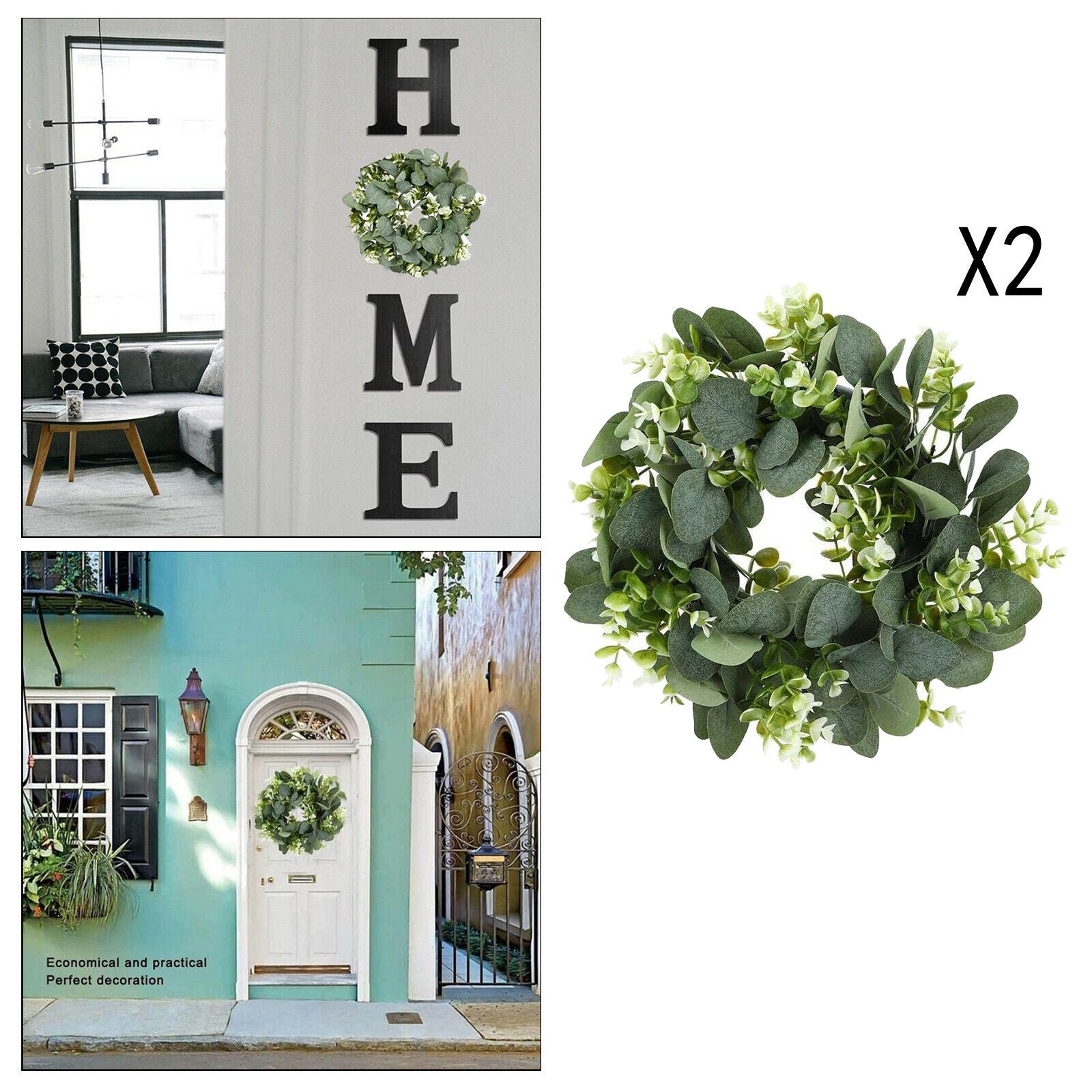 2pcs Artificial Eucalyptus Wreath Outdoor Front Door Garland Christmas Decor