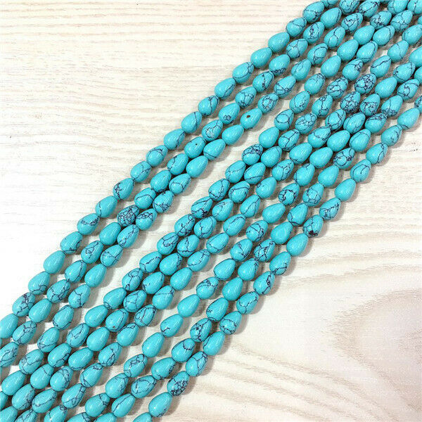 1 Strand/44Pcs 9x6mm Green Turquoise Teardrop Spacer Loose Beads 15.5inch HH394