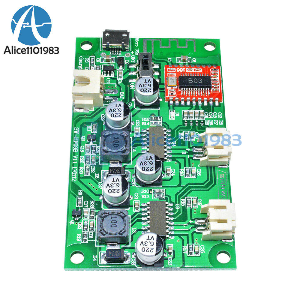 2X6W 2-Channel Stereo Bluetooth Amplifier Board Lithium Battery Powered AMP DC5V
