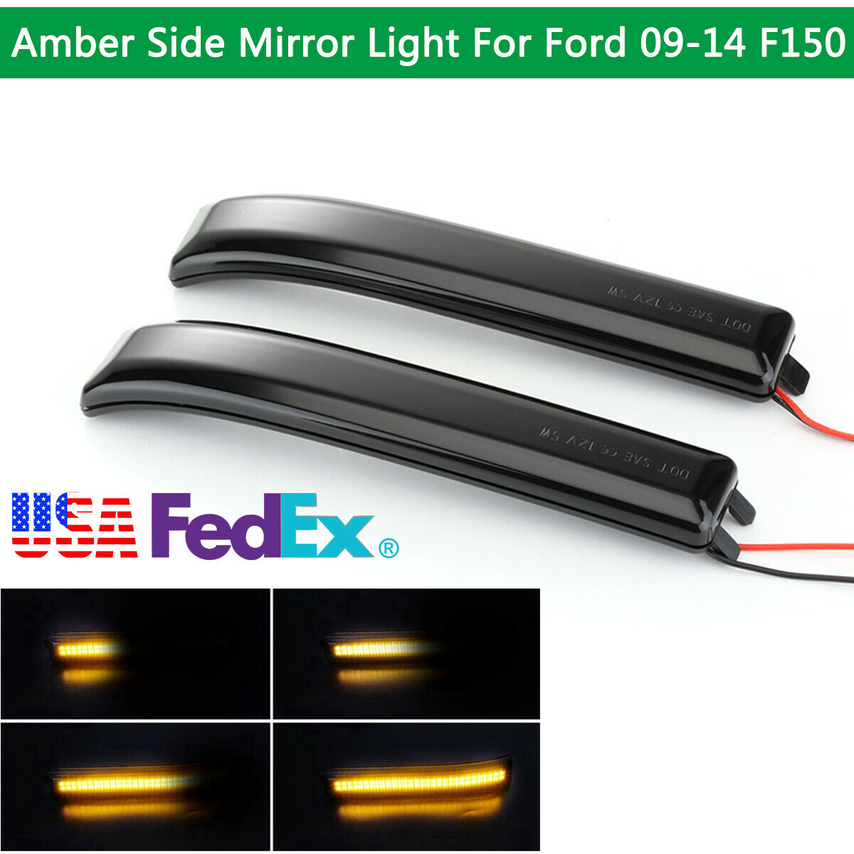 Pair LED Side Mirror Reflector Turn Signal Light Smoked lens For Ford F150 09-14