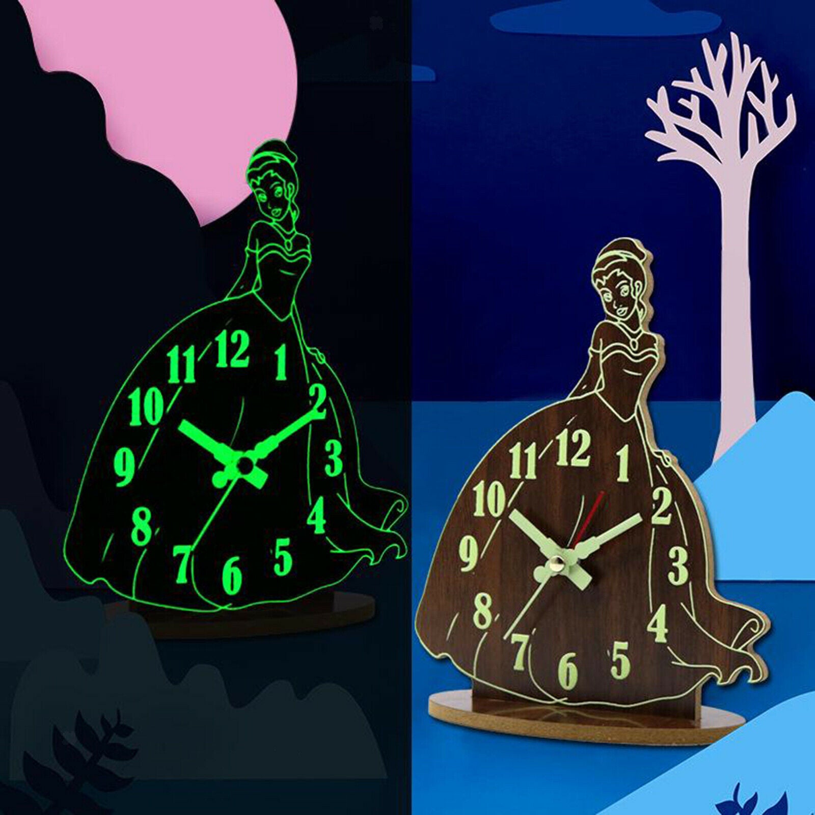 Princess Bell Alarm Clock Mute Movement Bedside Desktop Table Clocks Gifts