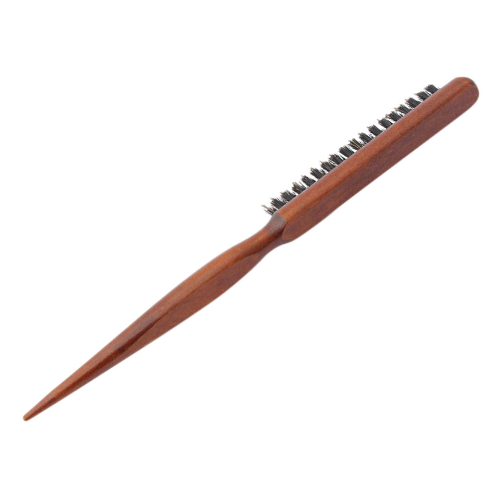 1X Wood Handle Natural Boar Bristle Hair Brush Fluffy Comb Hairdressing Ba.l8