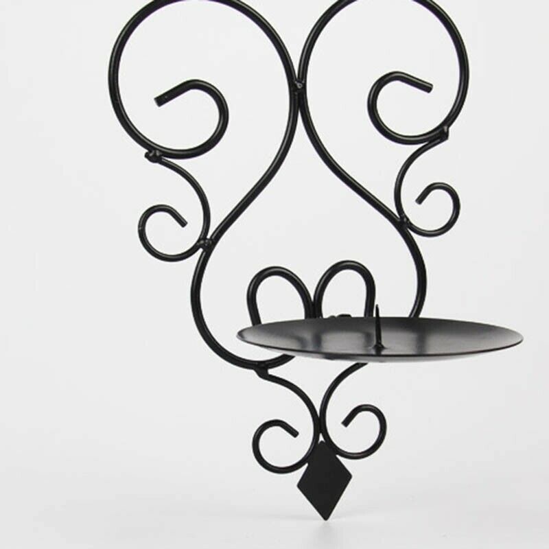 Candle Holder Classical Curved Flower Wall Hanging Candle Holder Black ColumB1U5
