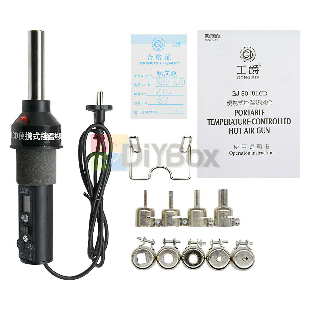 450W 220V LCD Display Electronic Hot Air Heat Gun Soldering Station w/ 9 Nozzles