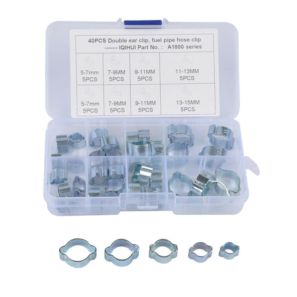80Pcs Hose Clamps Double Ears Clips Fuel Water Pipe Clamps Fasteners 5 Sizes