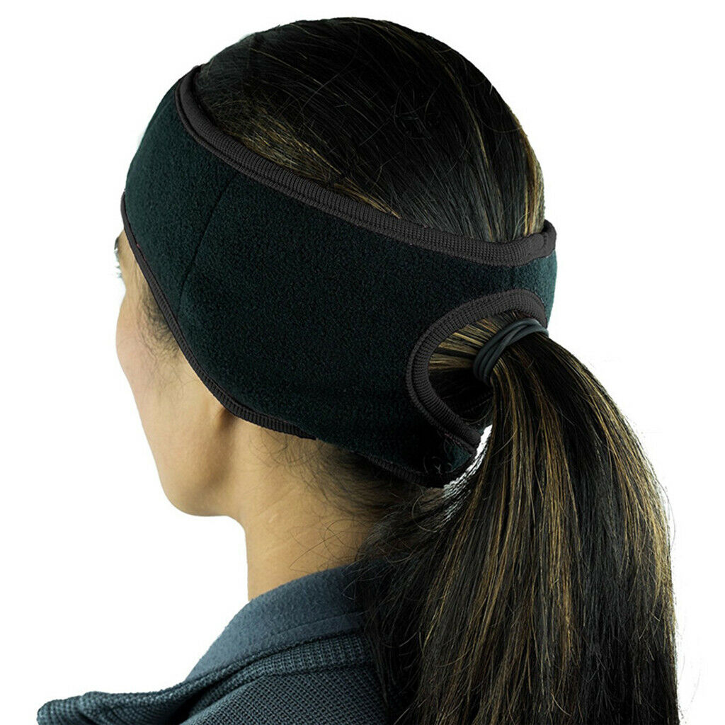 Women Thermal Fleece Ponytail Headband Ear Muff Warmer Sweat Head Band Hat