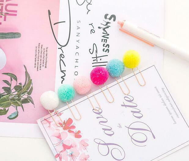 10X Mixed Hairball Metal Paper Clip Bookmark Stationery decoration paper clip