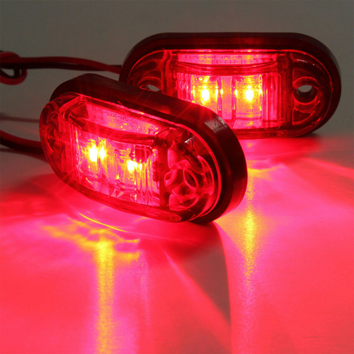 10Pcs Red 2 LED Light Oval Car Clearance Truck Trailer Side Marker Tail Lamp 12V