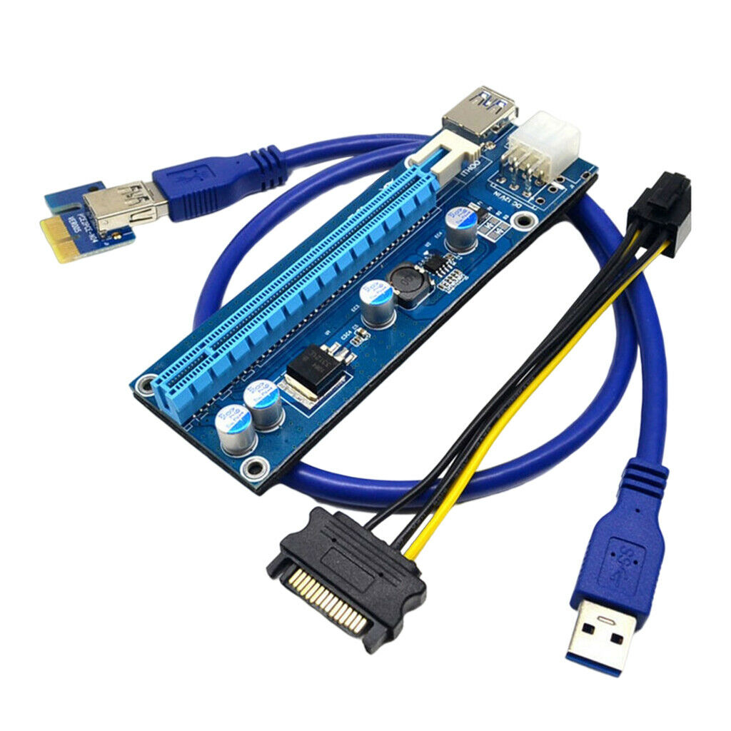 PCI-e Express 1x to 16x USB 6Pin Graphics Extension Power Adapter Cable Blue