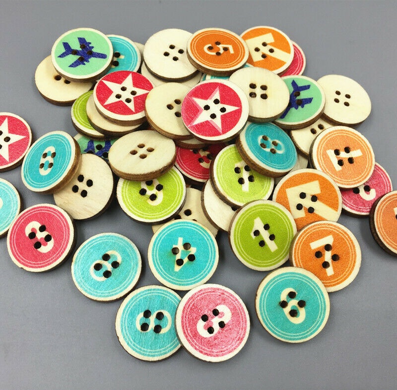 50X Retro Round Wooden Buttons Mixed Number Fit Sewing scrapbooking crafts 20mm