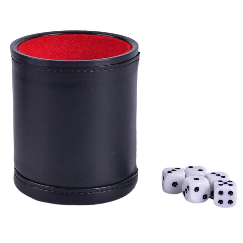 High Quality PU Leather Flannel Mute Dice Cup Of Game Supplies With 5 Dices ` Kt
