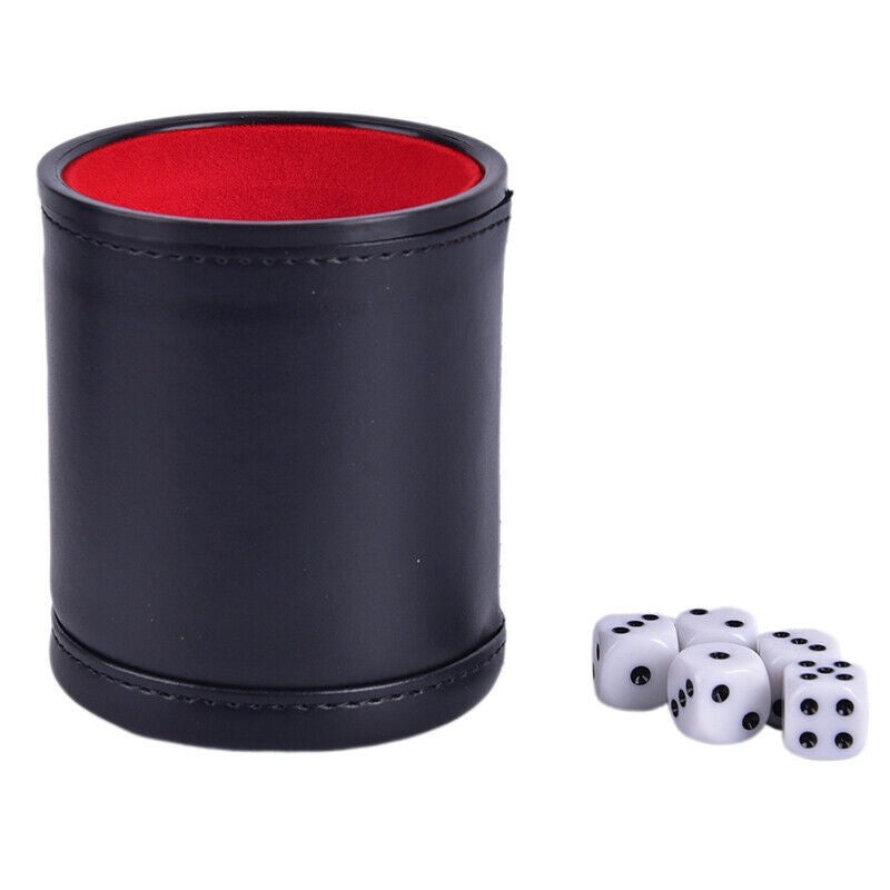 High Quality PU Leather Flannel Mute Dice Cup Of Game Supplies With 5 Dices ` Kt