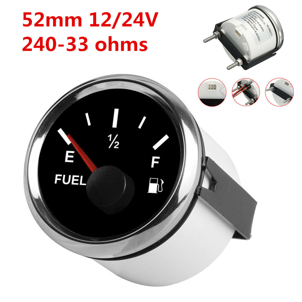 52mm Universal Car Marine Boat Fuel Level Gauge Trim Tank LED Indicator 12/24V