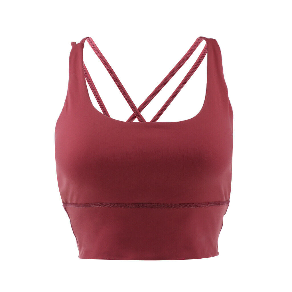 Womens Push-up Padded Strappy Sports Bra Cross Back Wirefree Fitness Yoga Top -