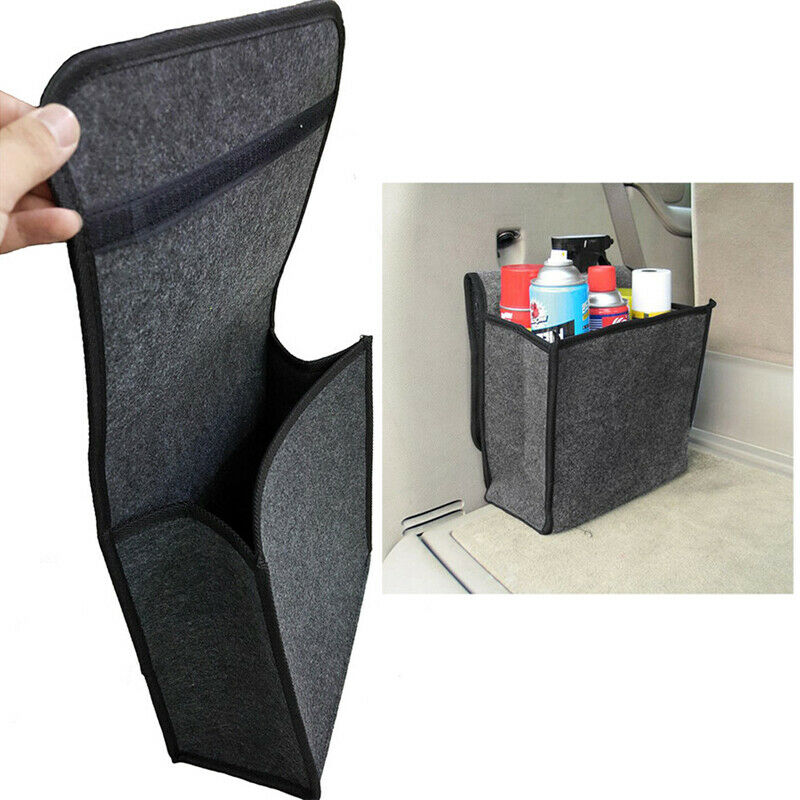 Gray Soft Woolen Felt Car Trunk Organizer Bag Fireproof Stowing Tidy Storage Box
