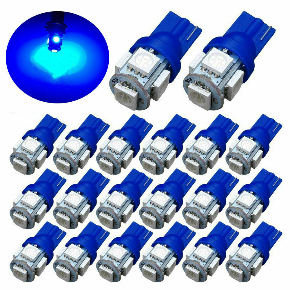 20x Ultra Blue T10 LED Bulbs Car Interior License Light 2825 192 194 5050 5 SMD