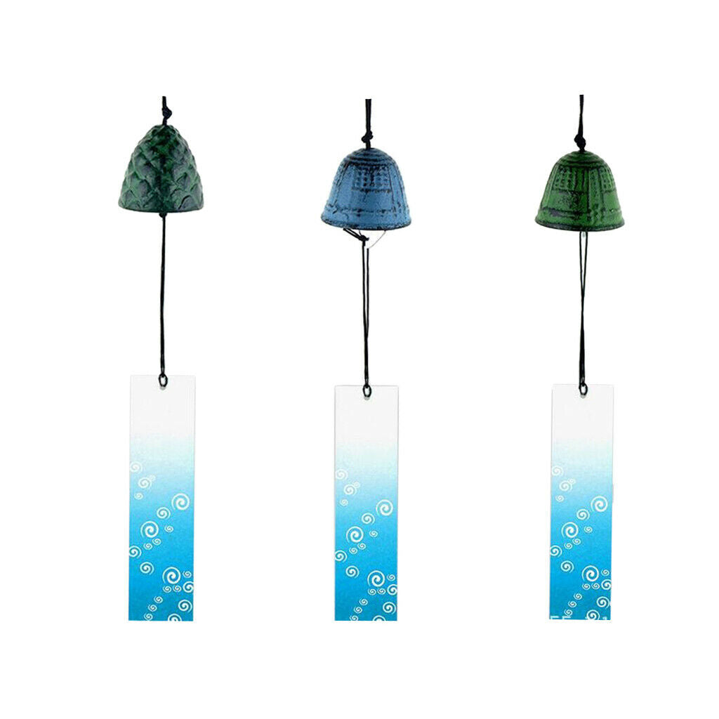 3pcs Blue Cast Iron Wind Chime Metal Music Wind Chime Outdoor Garden Decor