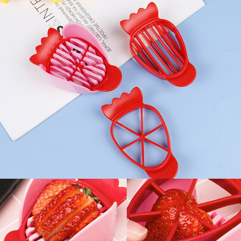 Red Strawberry Slicer Fruit Carving Tools Salad Cutter Berry Plastic Kitchen Rf