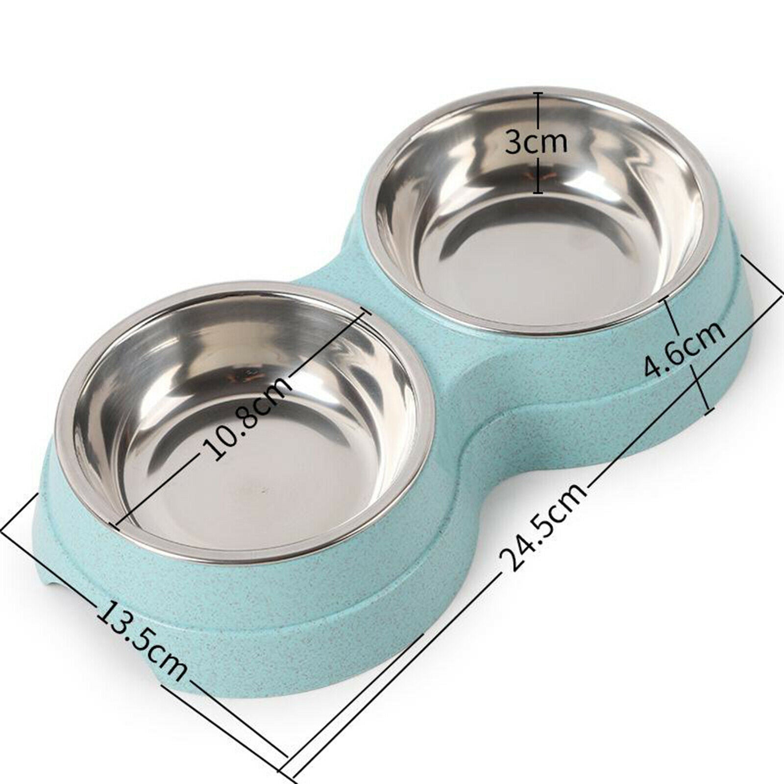 Stainless Steel Double Twin Pet Cat Bowl Water Food Easy To Clean Blue