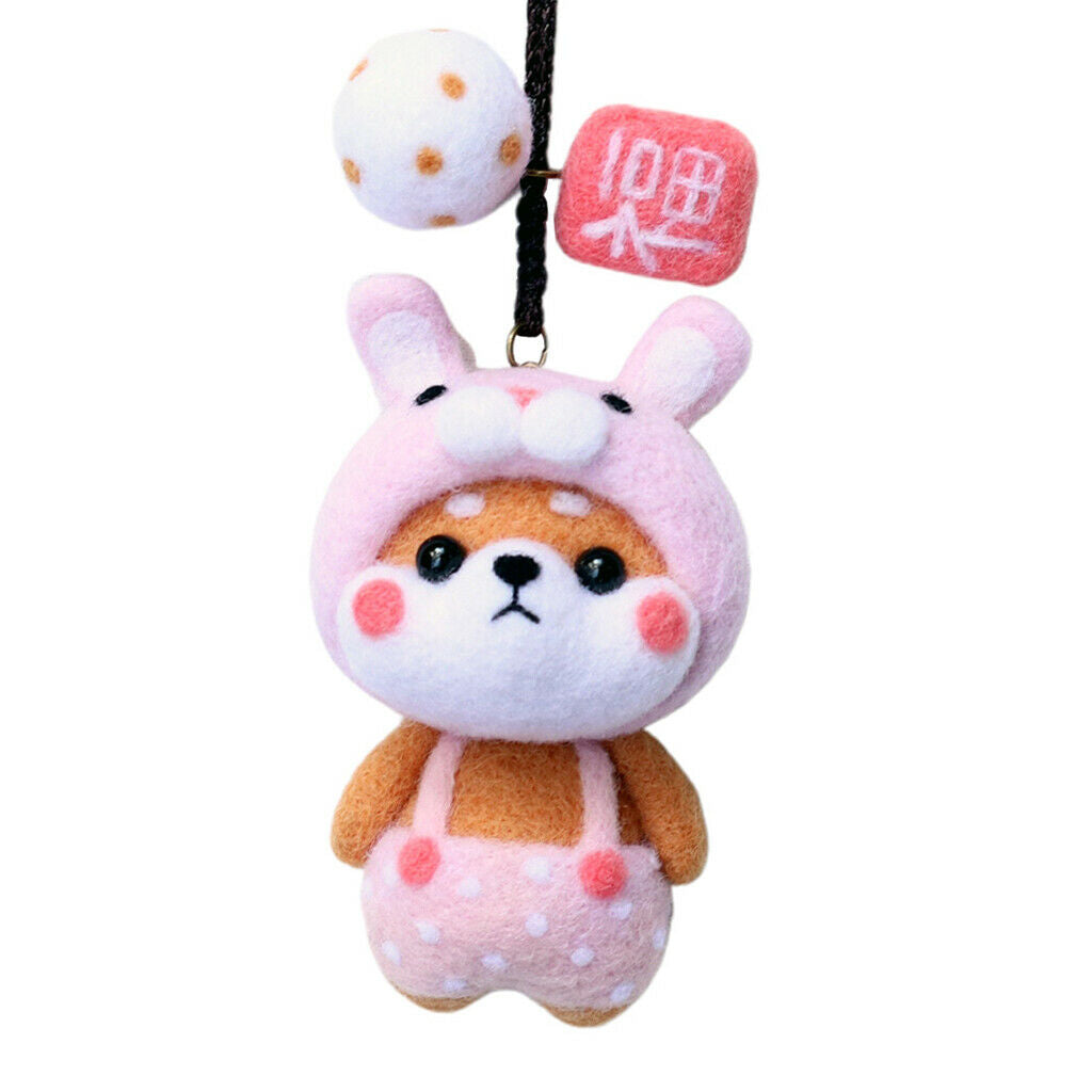 Cute Needle Felting Kits with Basic Tools Wool Costume Phone Keyring Pendant