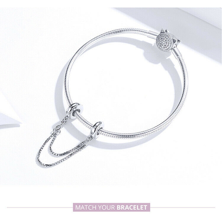 Fashion European CZ Safety chain Charm Spacer Beads Fit Necklace Bracelet DIY