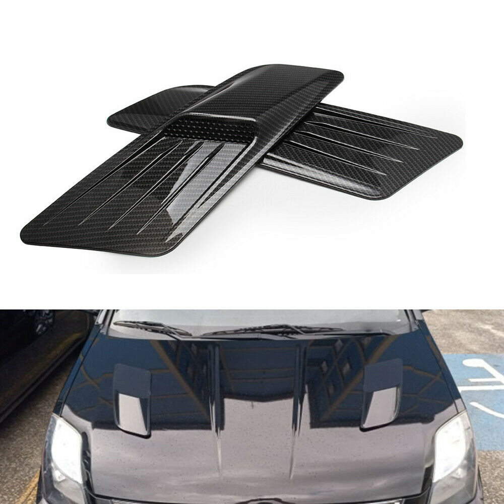 2x Carbon Fiber Style Air Flow Intake Hood Vent Bonnet Covers Decorative Trim