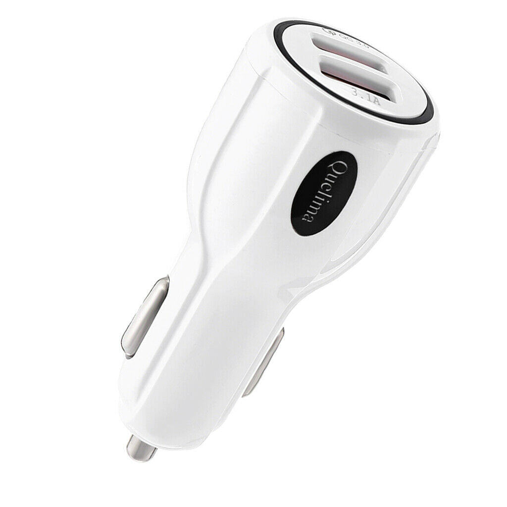 White 2 Dual Port USB Fast Car Charger Quick Charge 3.0 for Phone