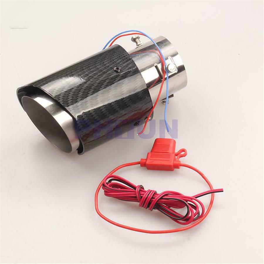 Carbon Fiber Look Car SUV Exhaust Muffler Pipe W/ RED LED Light 35-61mm Inlet
