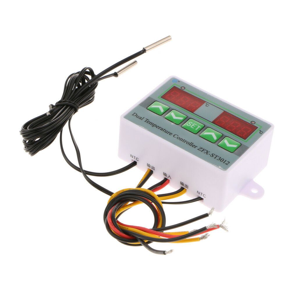 12V Dual Digital Temperature Controller Thermostat With 2Pcs Sensor Probe