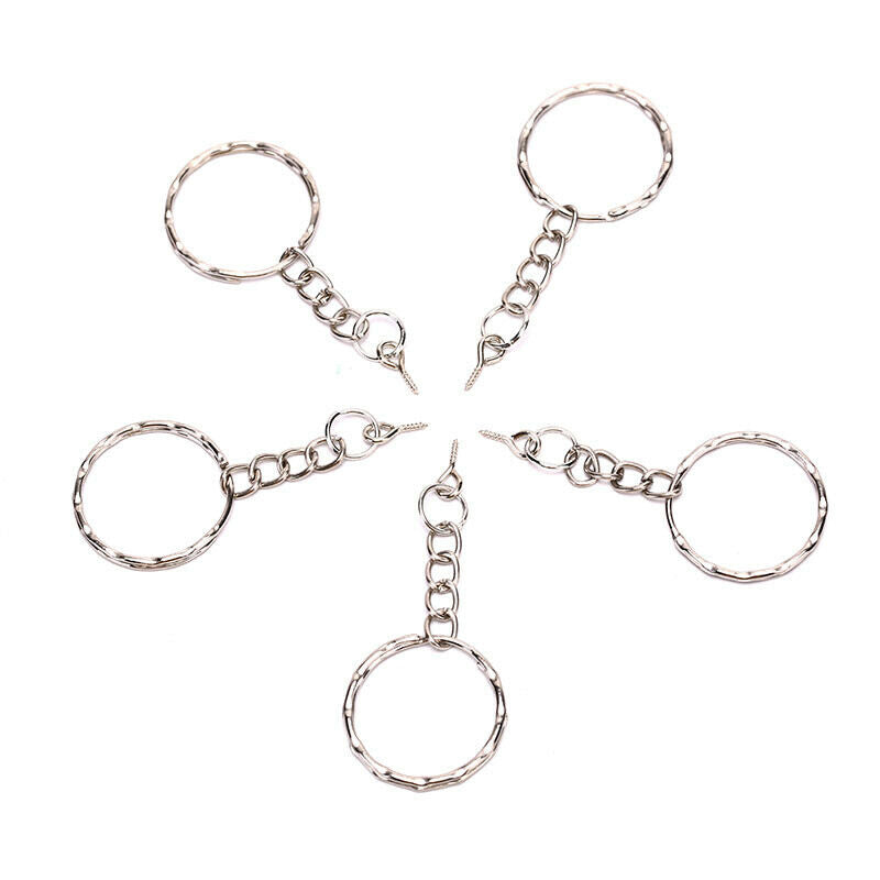 40Pcs Polished Key ring Screw Eye Short Chain Split Ring Connector DIY Je.l8