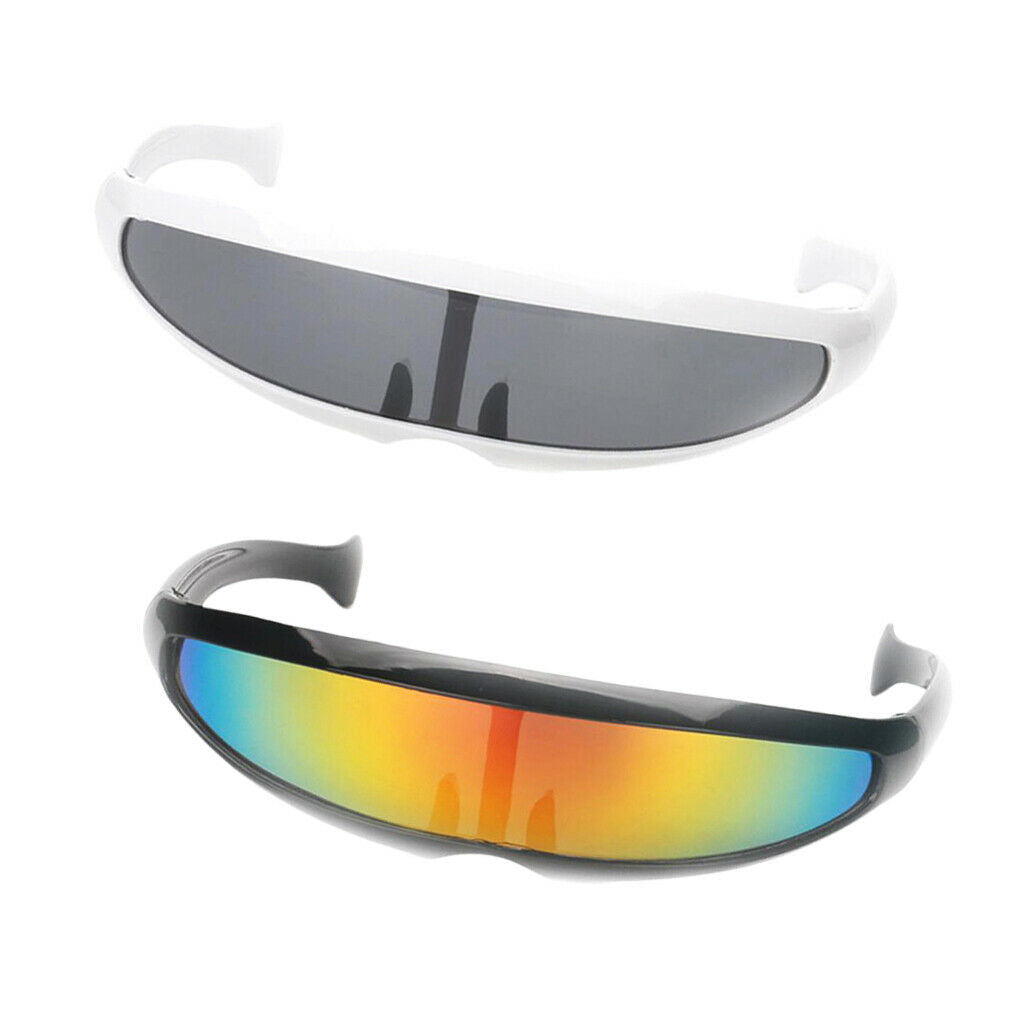 2x Futuristic Narrow Mirrored Visor Sunglasses Space Alien Robot Sunglasses