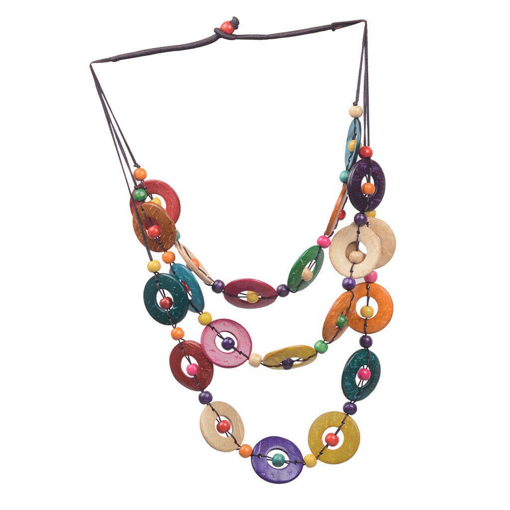 Handmade Coconut Shell Wood Bead Chain Necklace Muticolor Women's Jewelry