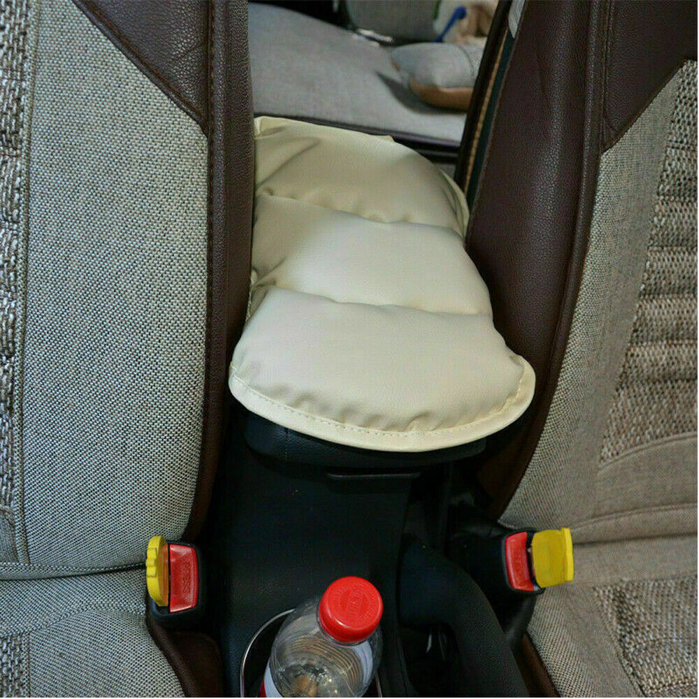 Universal Car Armrest Pad Cover Center Console Box PU Leather Cushion Mat Beige