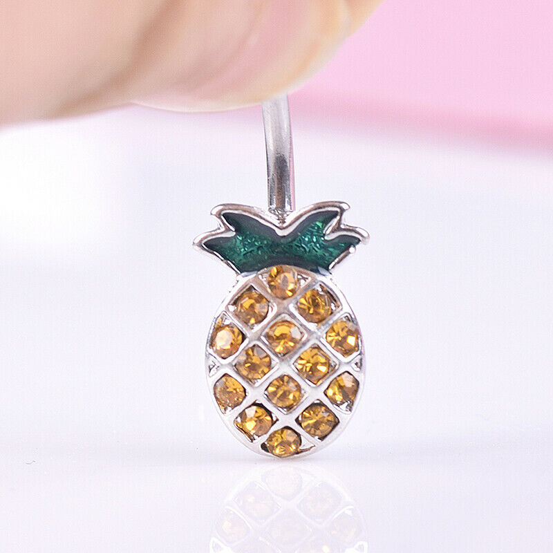 Pineapple Steel Navel Rings Crystal BellyButton Ring Bar Body Piercing Je.l8