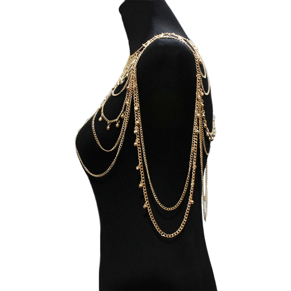 Single Shoulder Necklace Harness Multi-layer Body Chain with Beads Necklace