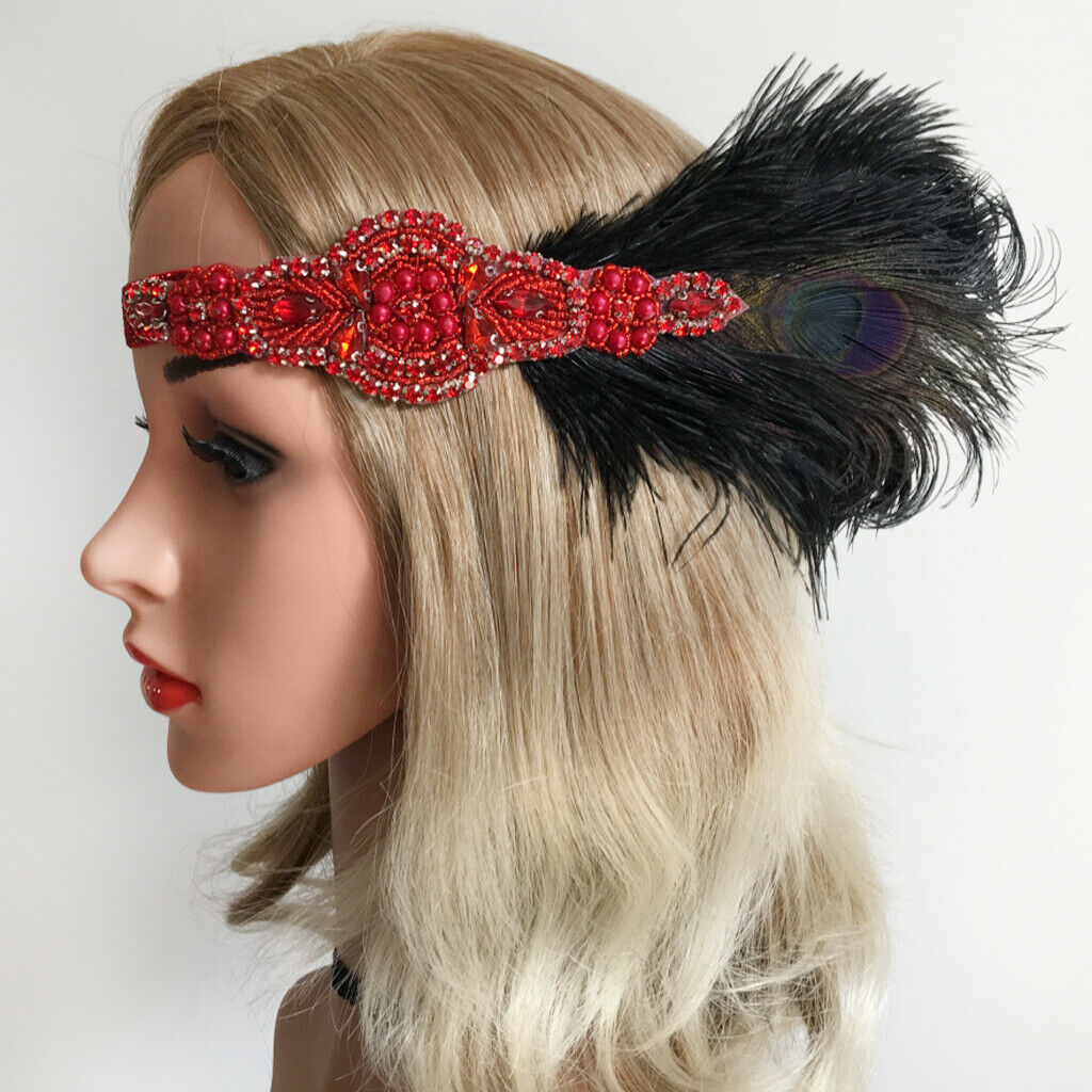 1920s  Headband Wedding Party Flapper Headpiece Fancy Headdress Red