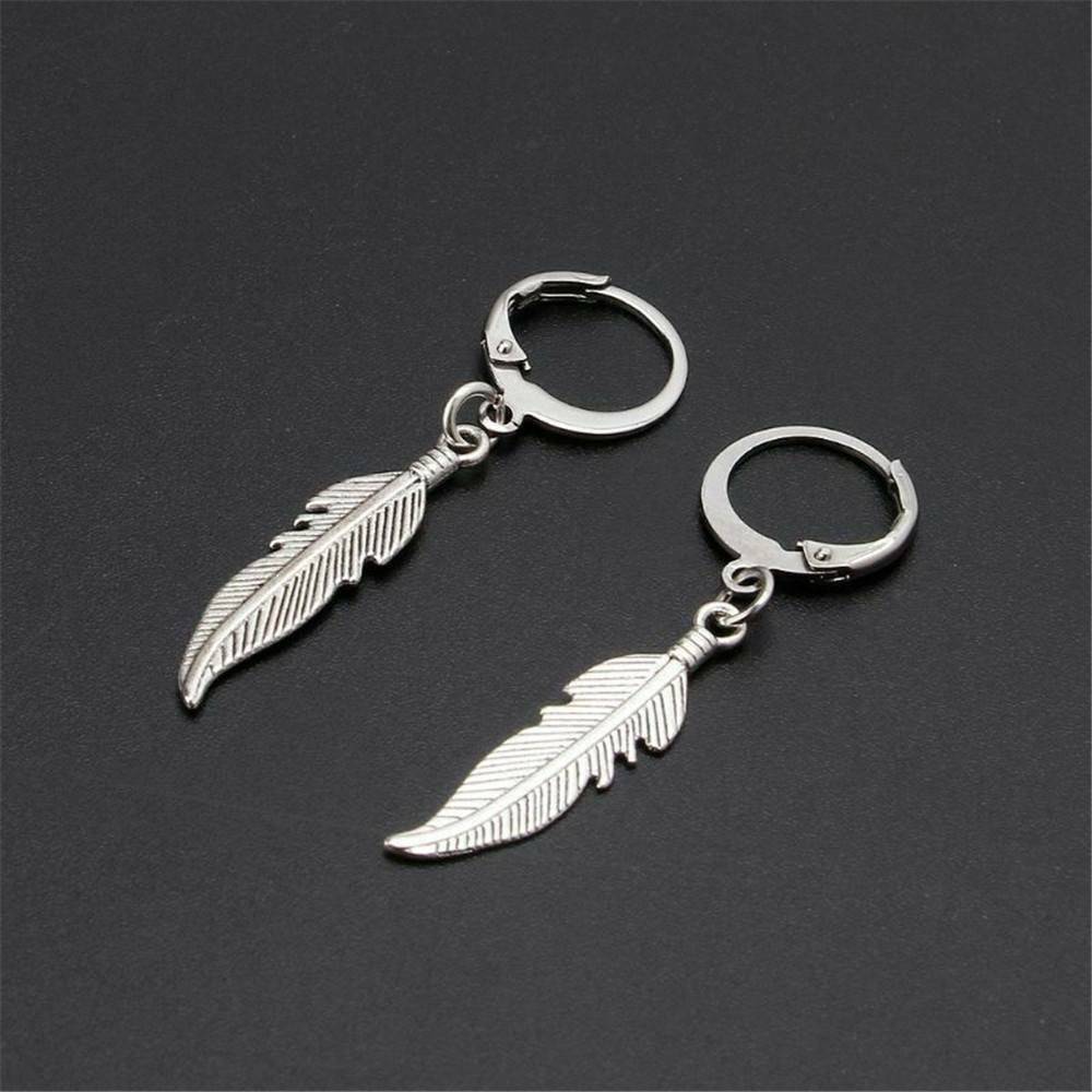 1 Pair Feather Pendant Hoop Earrings Jewelry Dangle Earring Jewelry Men Women