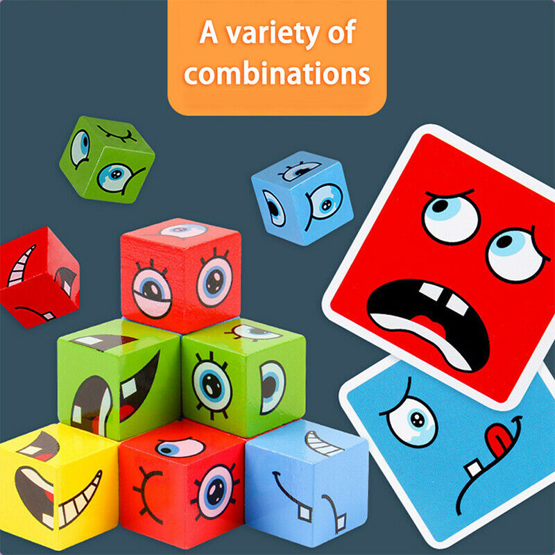 Building Block Face Changing Thinking Training Wooden Education Cartoon Toys DF