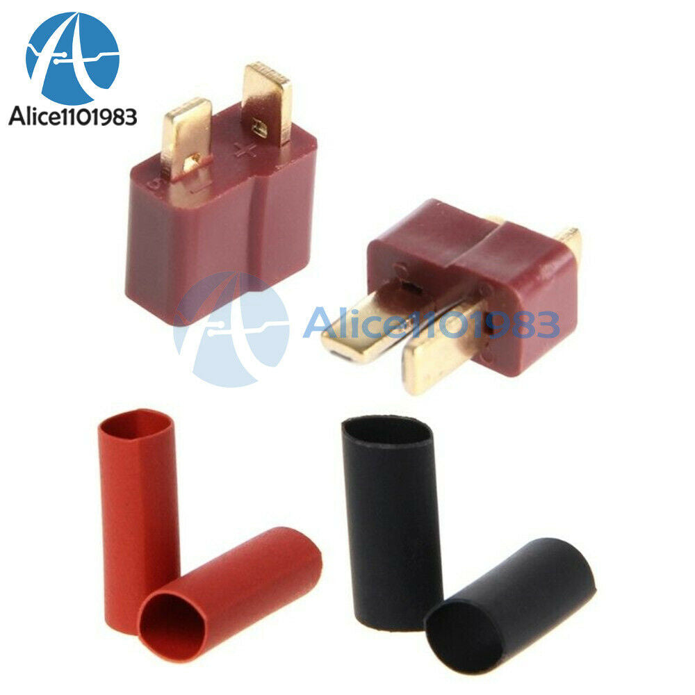 10 Pairs Ultra T-Plug Connectors Deans Style Male Female +Shrink Tube Red Black