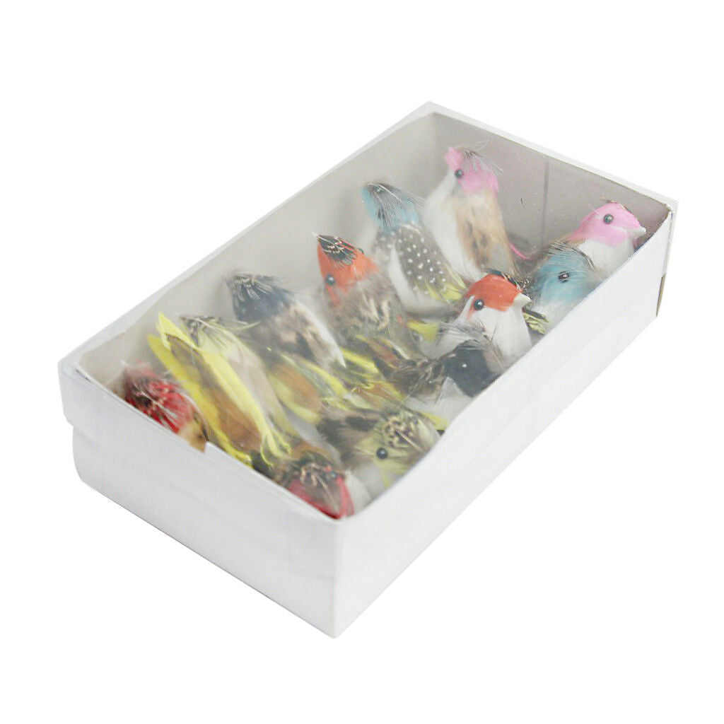 Pack 12Pc Artificial Feather Bird Foam Birds Home Decor Photo Props Colorful