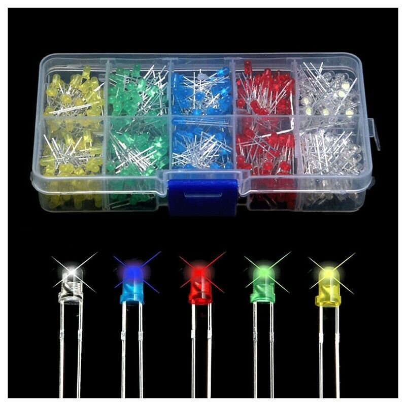 3mm LED 500 pcs red green yellow blue white light emitting diodes W9D1